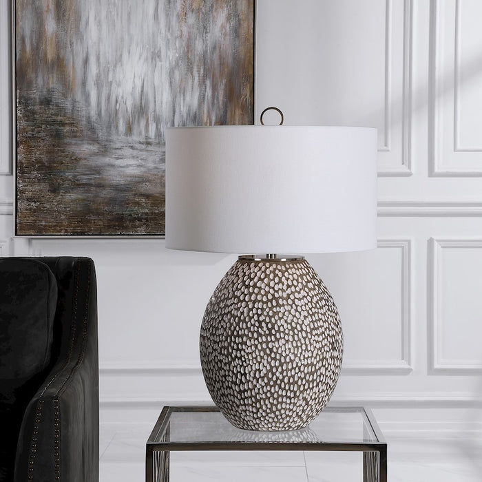 Uttermost Cyprien Grey White 1 Light Table Lamp, Brushed Nickel