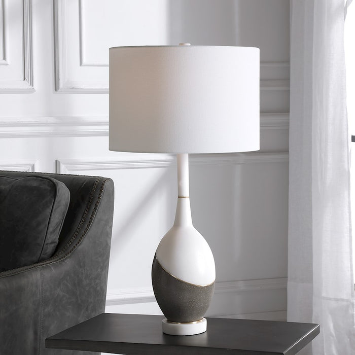 Uttermost Tanali Modern Table Lamp, White Marble/Charcoal, Gold Plated