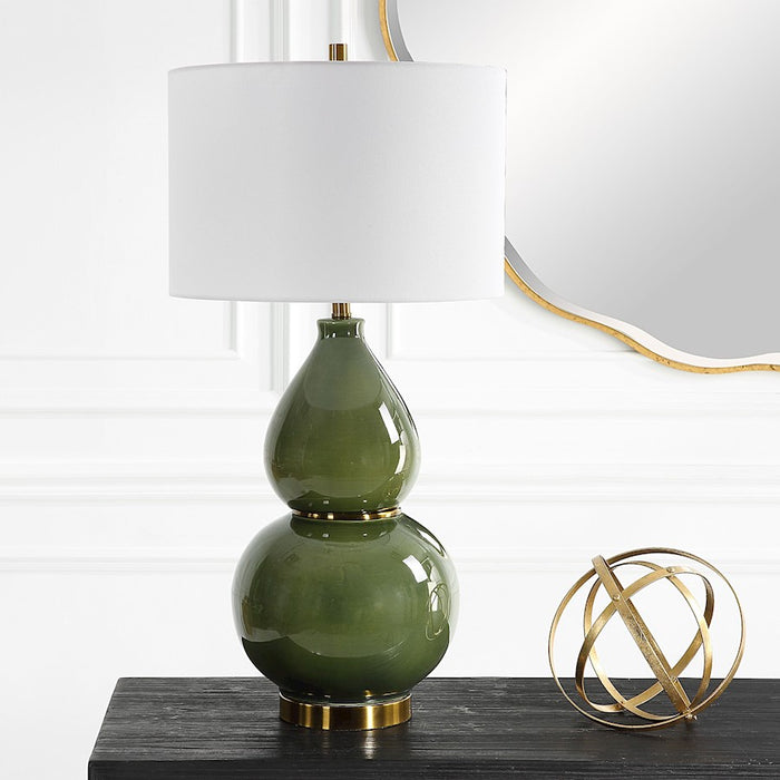 Uttermost Gourd Table Lamp, Green/Brass