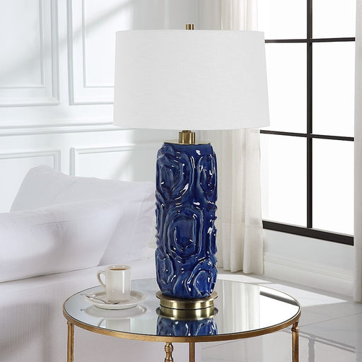Uttermost Zade Table Lamp, Blue/Brass