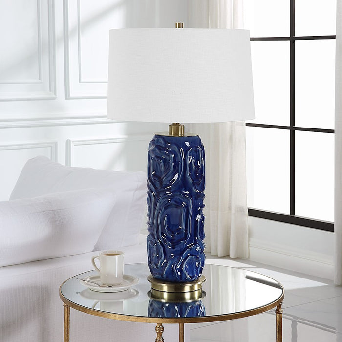 Uttermost Zade Table Lamp, Blue/Brass