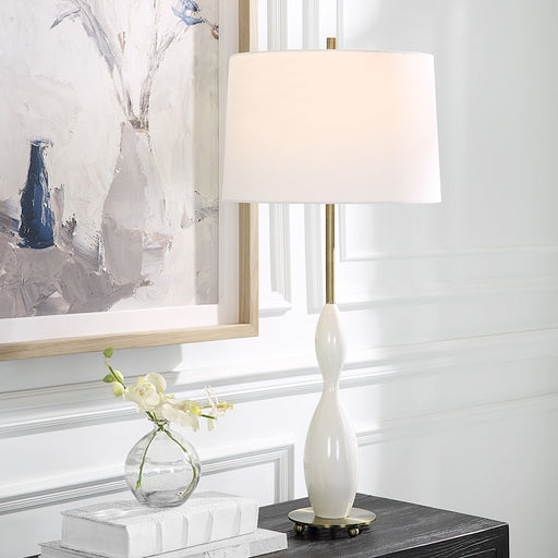 Uttermost Annora Glossy Table Lamp, Glossy White/Brass - 30235