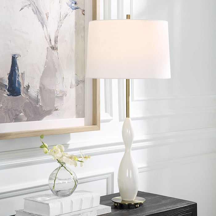 Uttermost Annora Glossy Table Lamp, Glossy White/Brass - 30235