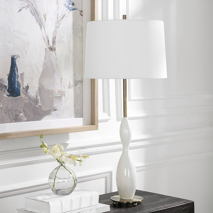 Uttermost Annora Glossy Table Lamp, Glossy White/Brass