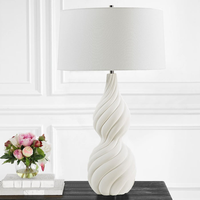 Uttermost Twisted Swirl White Table Lamp, Chalk White/Nickel