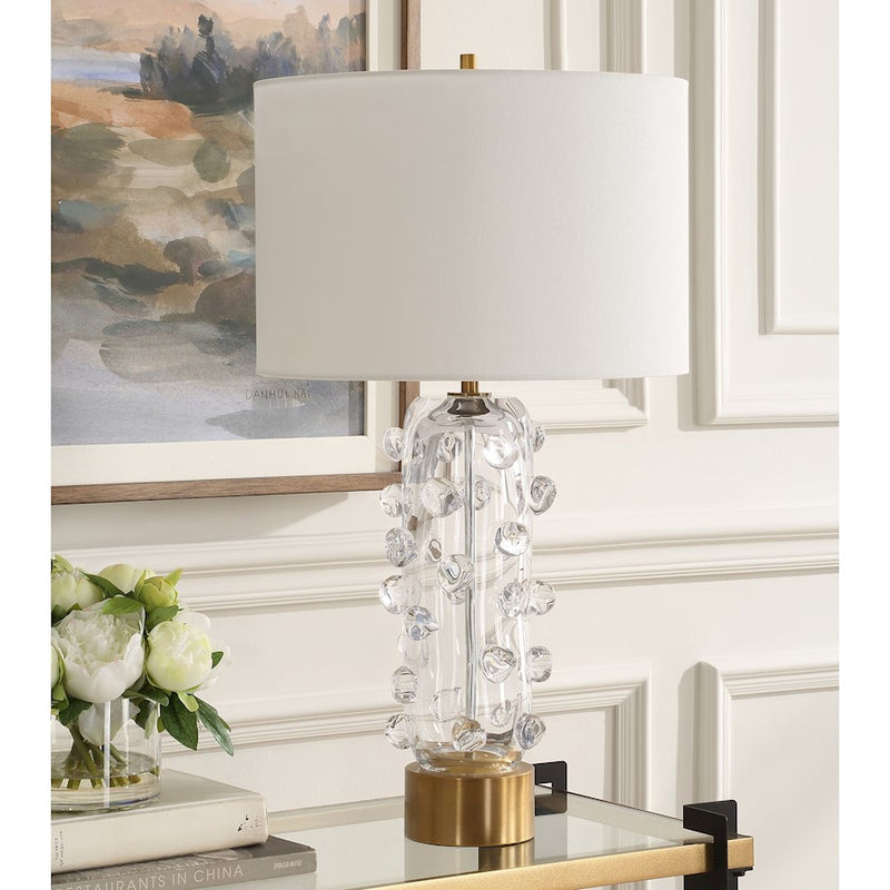 Uttermost Aura 1 Light Clear Glass Table Lamp, Brass