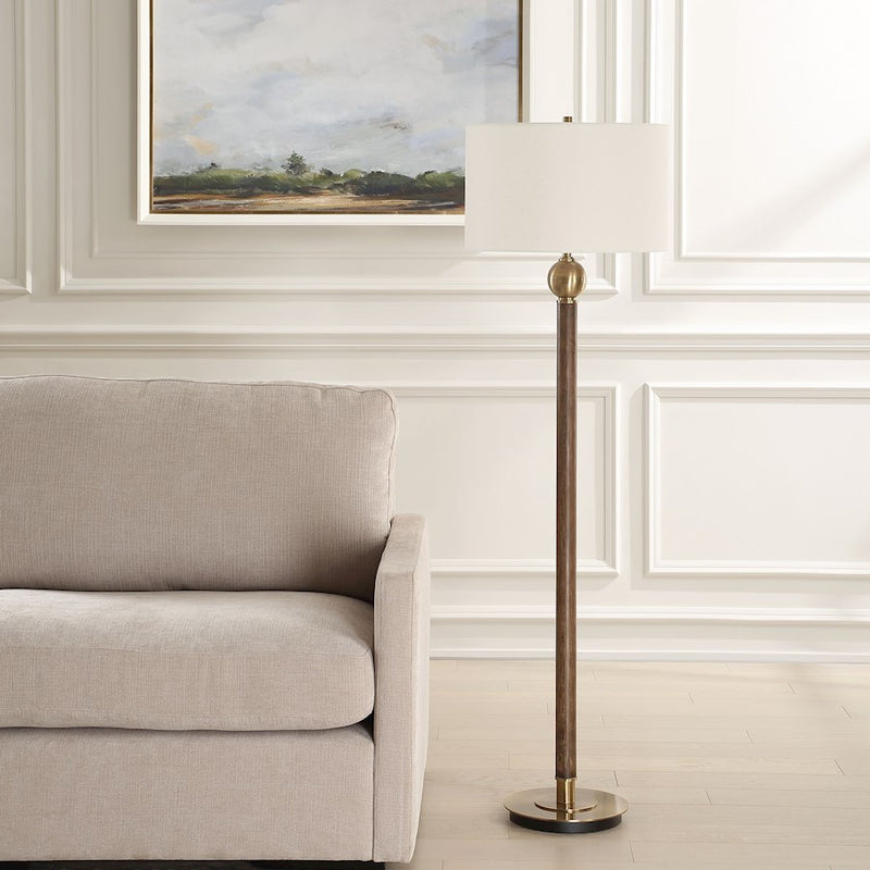 Uttermost Keros 1 Light Dark Oak Floor Lamp, Brass