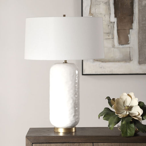 Uttermost Iona 1 Light White Glaze Table Lamp, Brass