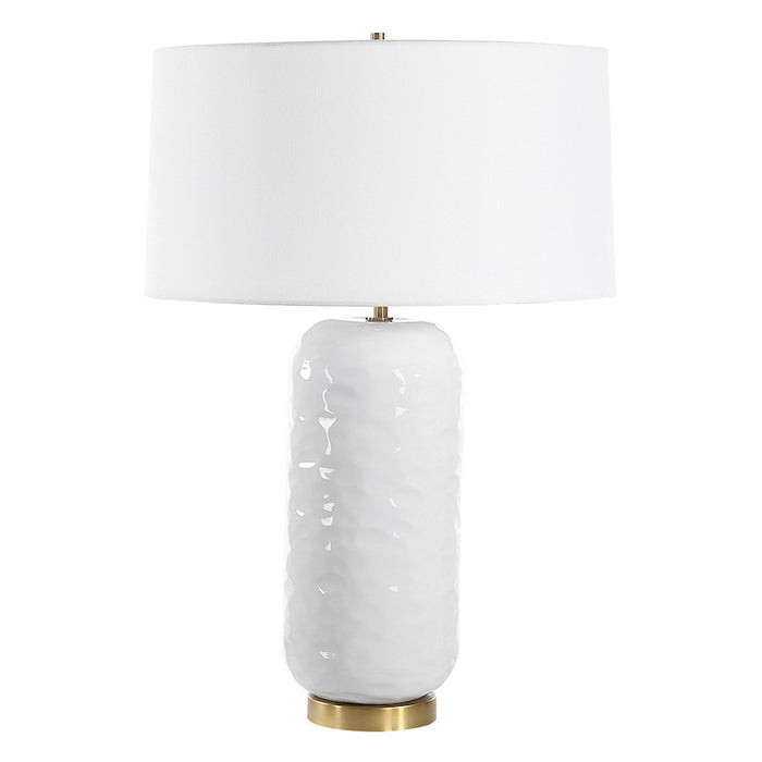 Uttermost Iona 1 Light White Glaze Table Lamp, Brass