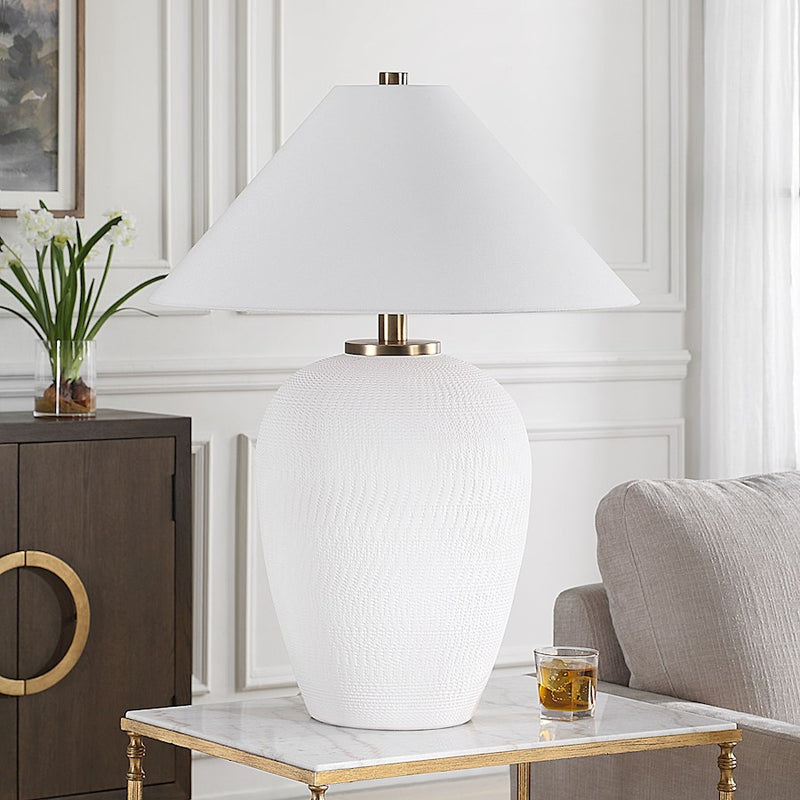 Uttermost Merriton 1 Light Matte White Table Lamp, Bronze