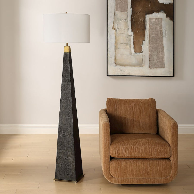 Uttermost Lathey 1 Light Tapered Floor Lamp, Brass