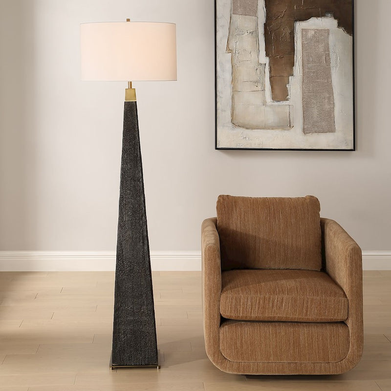 Uttermost Lathey 1 Light Tapered Floor Lamp, Brass