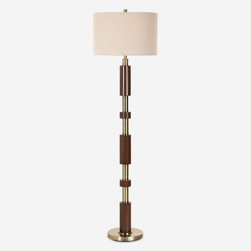 Uttermost Stacked 1 Light Wooden Floor Lamp, Brass - 30516-1