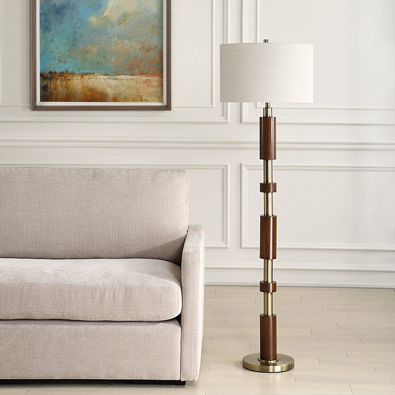 Uttermost Stacked 1 Light Wooden Floor Lamp, Brass