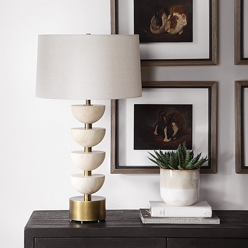 Uttermost Hemisphere 1 Light Travertine Table Lamp, Brass