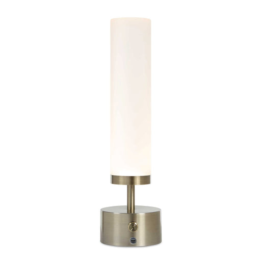 Uttermost Auden Rechargeable LED Accent Lamp | Light Antique Brass & Frosted Acrylic | Bedside & Shelf Lighting | 5 x 5 x 17 in | Model 30688-1