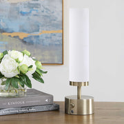 Uttermost Auden Rechargeable LED Accent Lamp | Light Antique Brass & Frosted Acrylic | Bedside & Shelf Lighting | 5 x 5 x 17 in | Model 30688-1