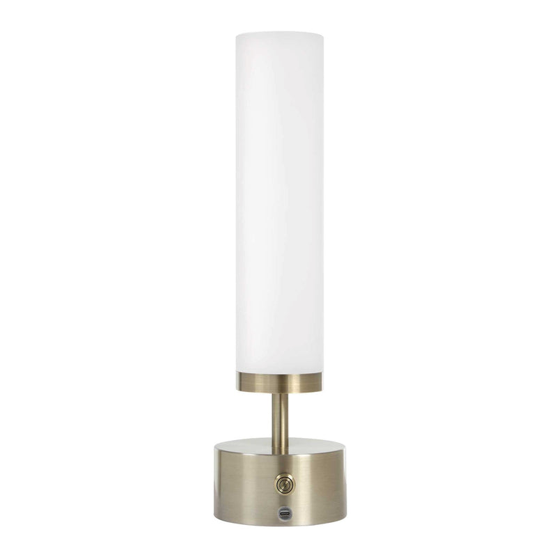 Uttermost Auden Rechargeable LED Accent Lamp | Light Antique Brass & Frosted Acrylic | Bedside & Shelf Lighting | 5 x 5 x 17 in | Model 30688-1