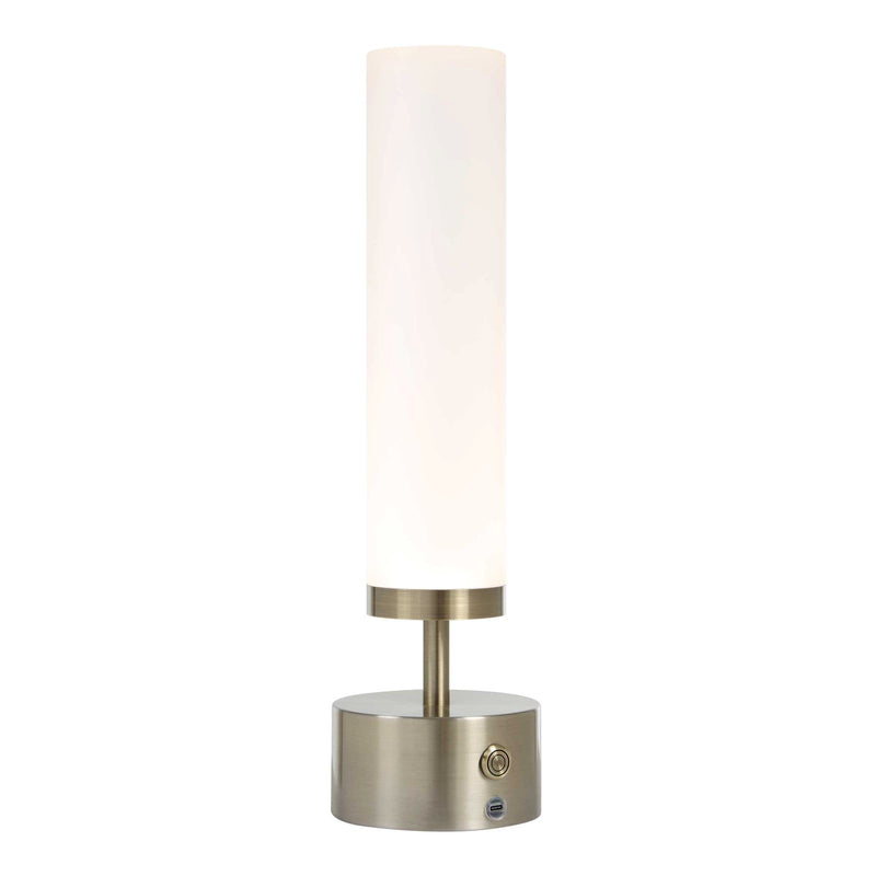 Uttermost Auden Rechargeable LED Accent Lamp | Light Antique Brass & Frosted Acrylic | Bedside & Shelf Lighting | 5 x 5 x 17 in | Model 30688-1
