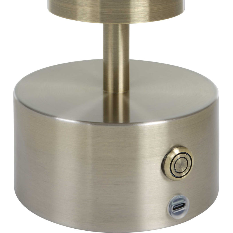 Uttermost Auden Rechargeable LED Accent Lamp | Light Antique Brass & Frosted Acrylic | Bedside & Shelf Lighting | 5 x 5 x 17 in | Model 30688-1