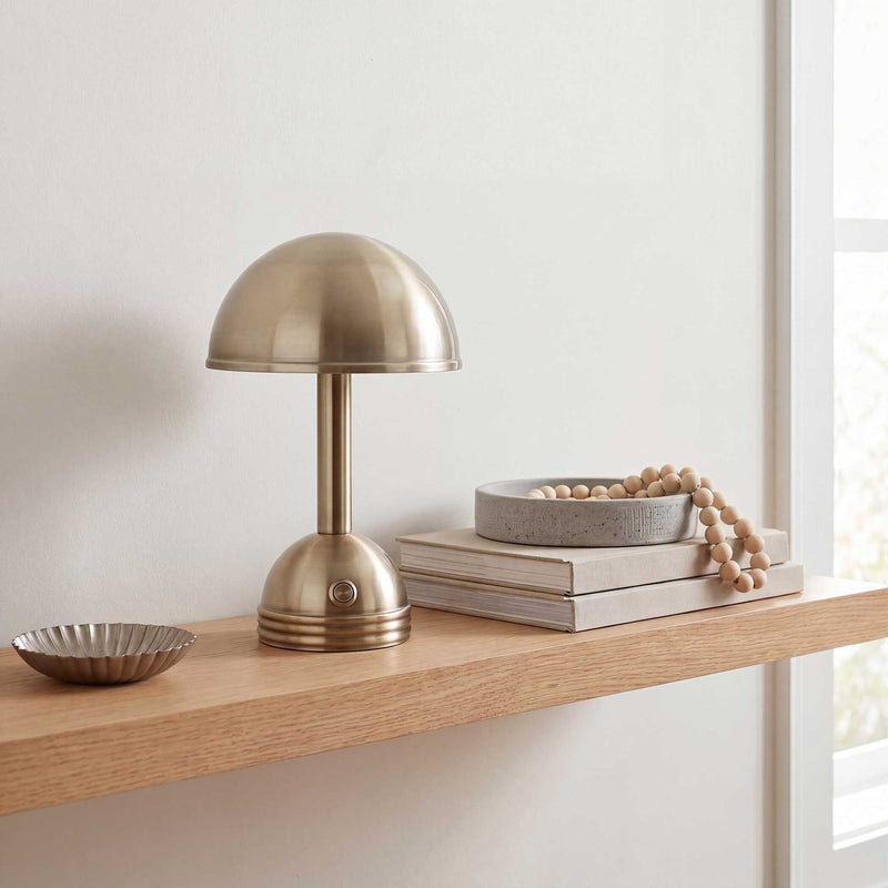 Uttermost Breece Rechargeable LED Accent Lamp | Brass-Plated Iron Dome | Bedside & Shelf Lighting | 7.25 x 7.25 x 11.25 in | Model 30689-1