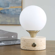 Uttermost Abril Rechargeable LED Accent Lamp | Brass Gold and Travertine | Bedside & Shelf Ambient Light | 5 x 5 x 8.25 in | Model 30691-1