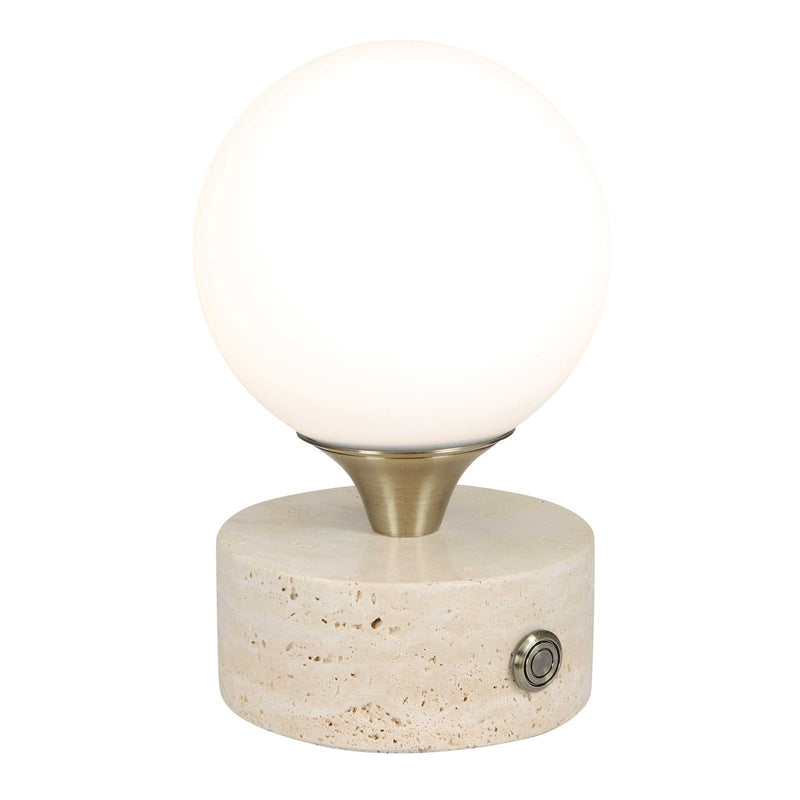 Uttermost Abril Rechargeable LED Accent Lamp | Brass Gold and Travertine | Bedside & Shelf Ambient Light | 5 x 5 x 8.25 in | Model 30691-1