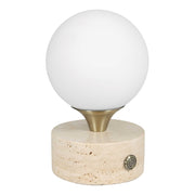 Uttermost Abril Rechargeable LED Accent Lamp | Brass Gold and Travertine | Bedside & Shelf Ambient Light | 5 x 5 x 8.25 in | Model 30691-1