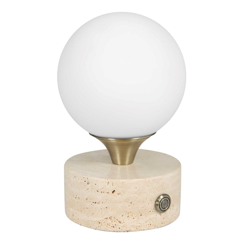 Uttermost Abril Rechargeable LED Accent Lamp | Brass Gold and Travertine | Bedside & Shelf Ambient Light | 5 x 5 x 8.25 in | Model 30691-1
