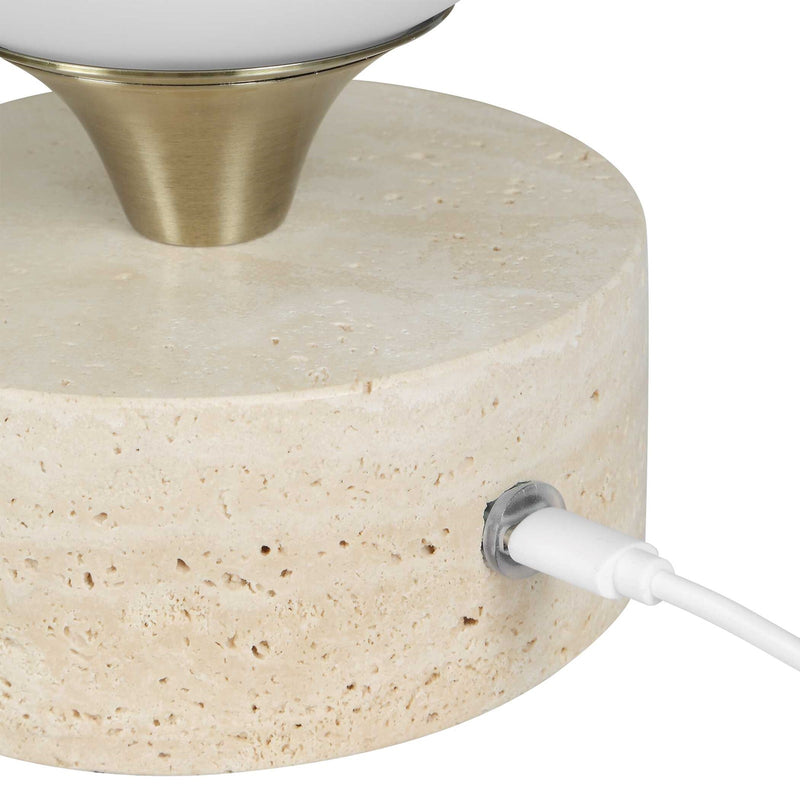 Uttermost Abril Rechargeable LED Accent Lamp | Brass Gold and Travertine | Bedside & Shelf Ambient Light | 5 x 5 x 8.25 in | Model 30691-1