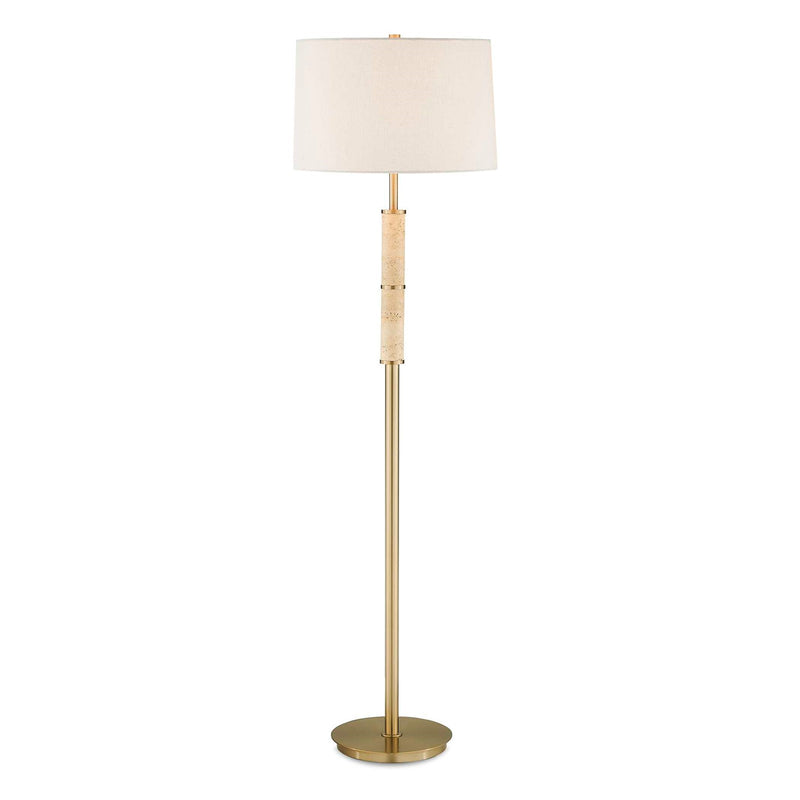 Uttermost Verlaine Travertine Floor Lamp | Antique Gold and White Linen | Living Room & Reading Nook | 17.5 x 17.5 x 63.5 in | Model 30736-1