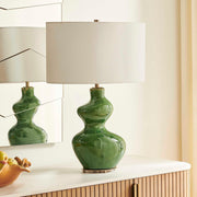 Uttermost Esall Dark Green Table Lamp | Antique Brass and White Linen | Living Room & Bedside | 19 x 10 x 28.75 in | Model 30737-1