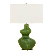 Uttermost Esall Dark Green Table Lamp | Antique Brass and White Linen | Living Room & Bedside | 19 x 10 x 28.75 in | Model 30737-1