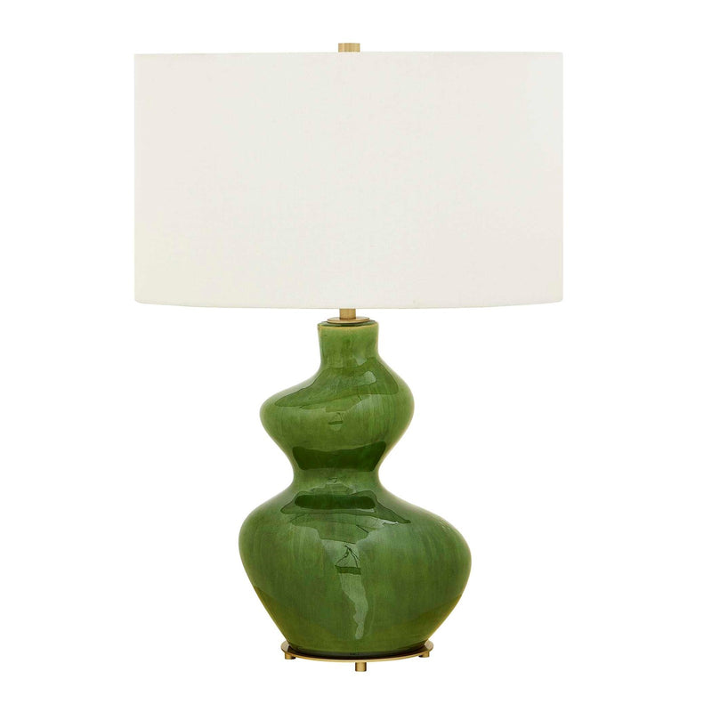 Uttermost Esall Dark Green Table Lamp | Antique Brass and White Linen | Living Room & Bedside | 19 x 10 x 28.75 in | Model 30737-1