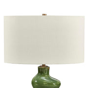 Uttermost Esall Dark Green Table Lamp | Antique Brass and White Linen | Living Room & Bedside | 19 x 10 x 28.75 in | Model 30737-1