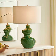 Uttermost Esall Dark Green Table Lamp | Antique Brass and White Linen | Living Room & Bedside | 19 x 10 x 28.75 in | Model 30737-1