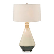 Uttermost Banham 18in 1-Light Table Lamp | Glossy Beige and Matte Gray Ceramic with Antique Brass and White Linen Shade | Living Room | Model 30742-1