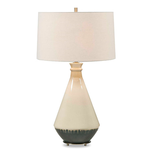 Uttermost Banham 18in 1-Light Table Lamp | Glossy Beige and Matte Gray Ceramic with Antique Brass and White Linen Shade | Living Room | Model 30742-1