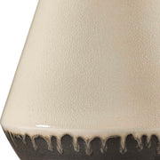 Uttermost Banham 18in 1-Light Table Lamp | Glossy Beige and Matte Gray Ceramic with Antique Brass and White Linen Shade | Living Room | Model 30742-1