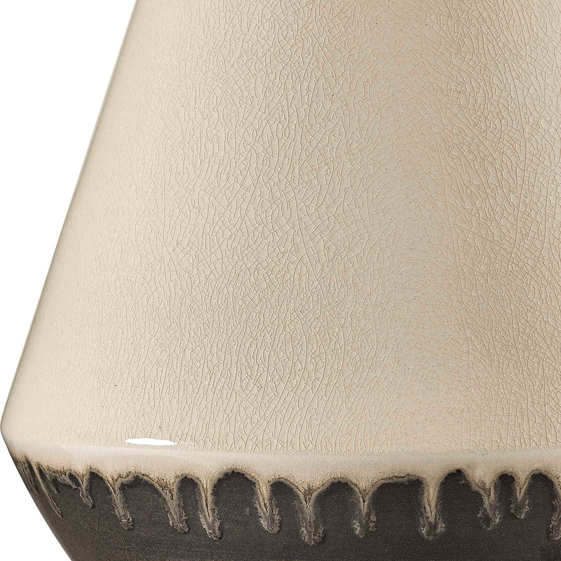 Uttermost Banham 18in 1-Light Table Lamp | Glossy Beige and Matte Gray Ceramic with Antique Brass and White Linen Shade | Living Room | Model 30742-1