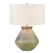 Uttermost Natrone 20in 1-Light Table Lamp | Distressed Sage Green Ceramic with Antique Brass and White Linen Shade | Living Room | Model 30743-1