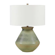 Uttermost Natrone 20in 1-Light Table Lamp | Distressed Sage Green Ceramic with Antique Brass and White Linen Shade | Living Room | Model 30743-1