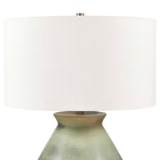Uttermost Natrone 20in 1-Light Table Lamp | Distressed Sage Green Ceramic with Antique Brass and White Linen Shade | Living Room | Model 30743-1