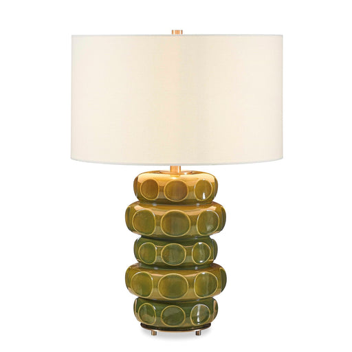 Uttermost Masau 19in 1-Light Table Lamp | Moss Green Ceramic with Antique Brass and White Linen Shade | Living Room & Bedroom | Model 30744-1