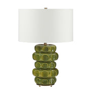 Uttermost Masau 19in 1-Light Table Lamp | Moss Green Ceramic with Antique Brass and White Linen Shade | Living Room & Bedroom | Model 30744-1