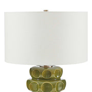 Uttermost Masau 19in 1-Light Table Lamp | Moss Green Ceramic with Antique Brass and White Linen Shade | Living Room & Bedroom | Model 30744-1