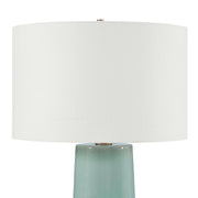 Uttermost Claudin 20in 1-Light Table Lamp | Glossy Aqua Blue Ceramic with Antique Brass and White Linen Shade | Living Room & Bedroom | Model 30745-1