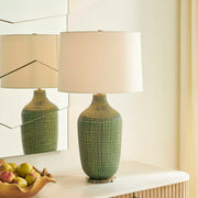 Uttermost Dulcich 16in 1-Light Table Lamp | Green Grid Ceramic and Antique Brass | Living Room & Bedroom | 16 x 16 x 28.75 in | Model 30755-1