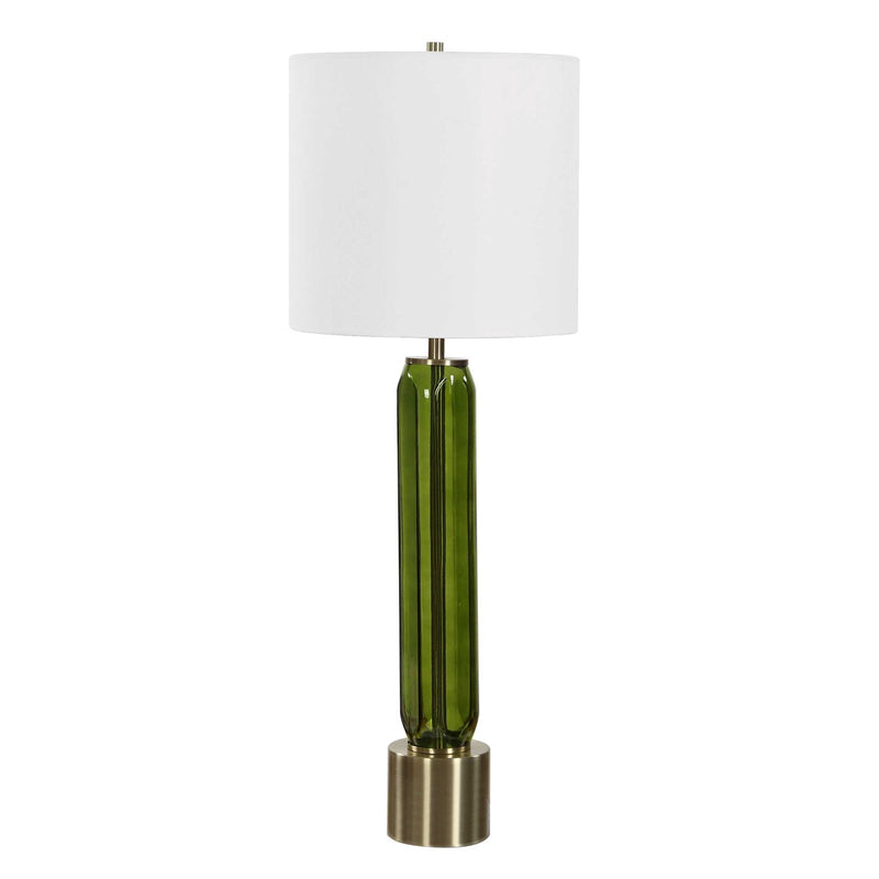 Uttermost Aspis 11in 1-Light Table Lamp | Green Glass and Antique Gold | Living Room & Bedroom | 11 x 11 x 31 in | Model 30760-1