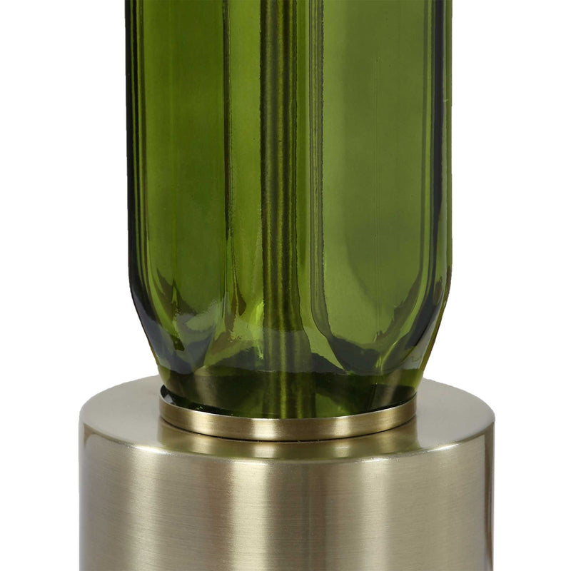 Uttermost Aspis 11in 1-Light Table Lamp | Green Glass and Antique Gold | Living Room & Bedroom | 11 x 11 x 31 in | Model 30760-1